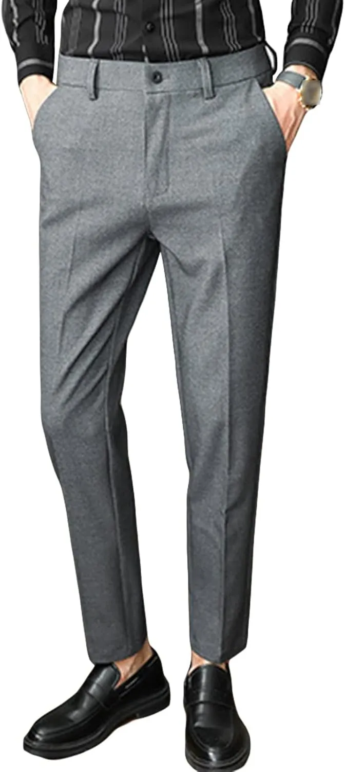Men's Skinny Stretchy Khaki Pants Slim Fit Slacks Tapered Trousers Wrinkle-Free Comfort Dress Chino Pant (36,Dark Grey)