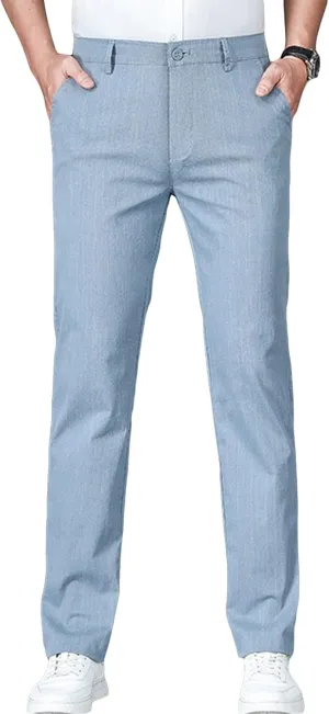 Men's Slim Fit Cotton Stretch Pants Flat Front Relaxed Fit Casual Pant Washed Comfort Stretch Chino Pant (32,Light Blue)