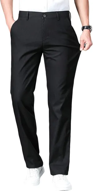 Men's Slim Fit Cotton Stretch Pants Flat Front Relaxed Fit Casual Pant Washed Comfort Stretch Chino Pant (36,Black)
