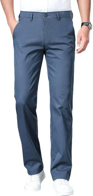 Men's Slim Fit Cotton Stretch Pants Flat Front Relaxed Fit Casual Pant Washed Comfort Stretch Chino Pant (38,Blue)