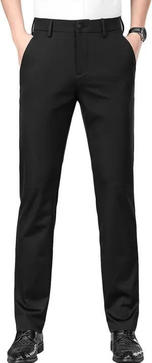 Men's Slim-Fit Flat-Front Dress Pant Comfort 4 Way Stretch Suit Pant Athletic-Fit Casual Khaki Pant Chino Pant