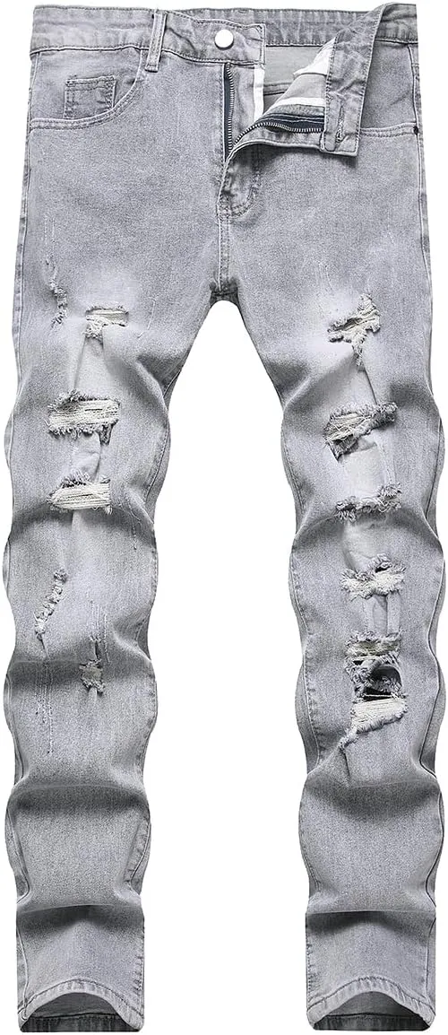 Men's Slim Fit Stretch Jeans Ripped Skinny Distressed Fashion Comfort Flex Waist Pants
