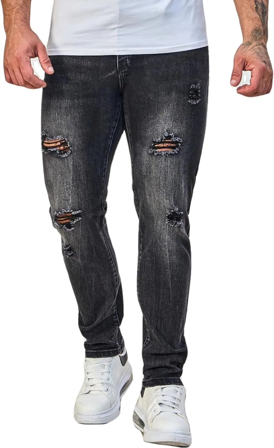 Men's Slim Fit Stretch Jeans Ripped Skinny Distressed Fashion Comfort Flex Waist Pants