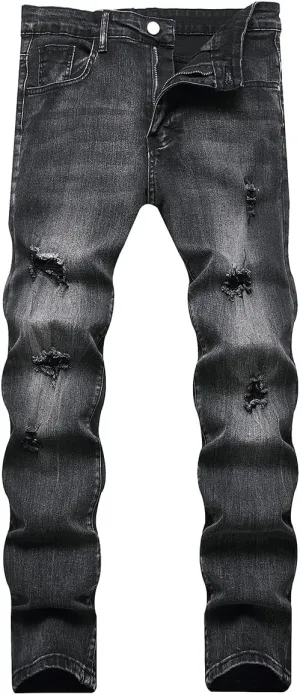 Men's Slim Fit Stretch Jeans Ripped Skinny Distressed Fashion Comfort Flex Waist Pants