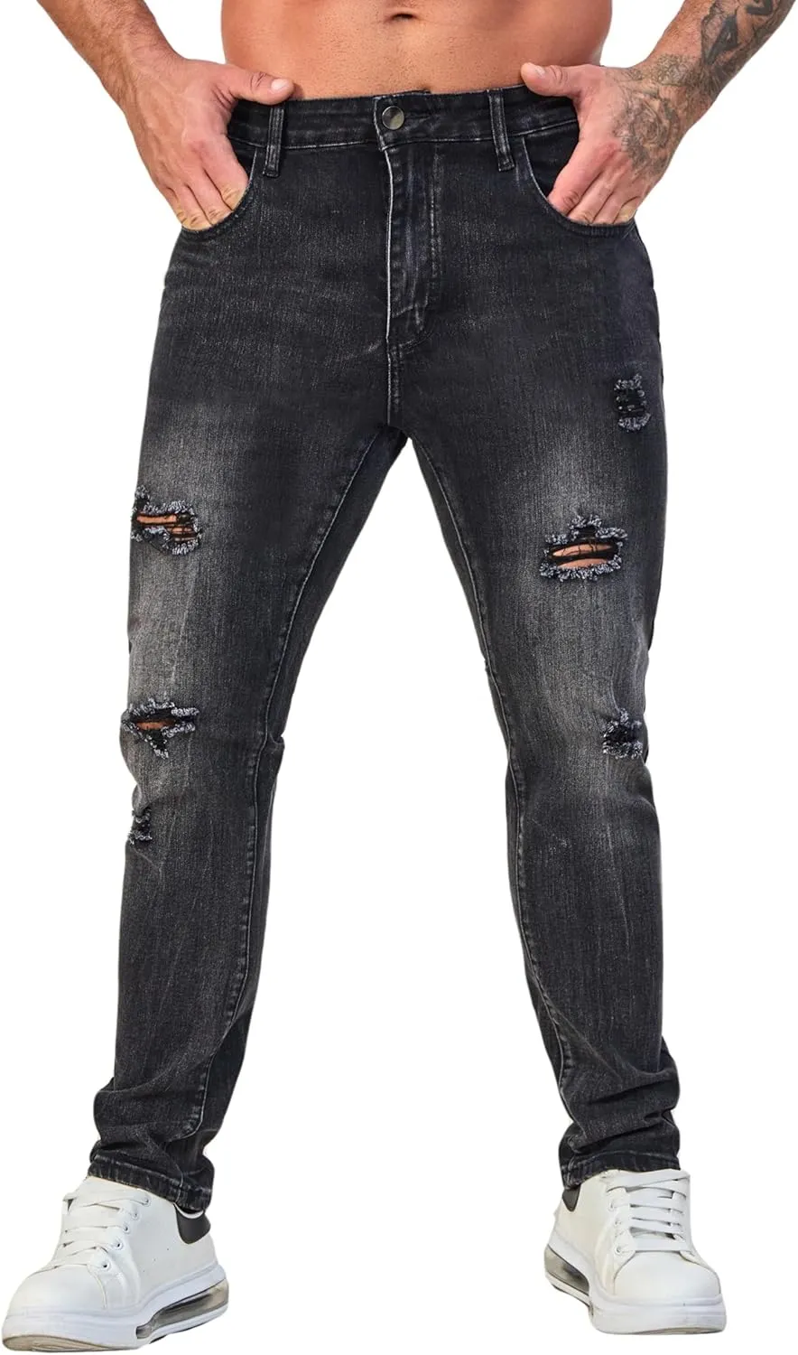 Men's Slim Fit Stretch Jeans Ripped Skinny Distressed Fashion Comfort Flex Waist Pants