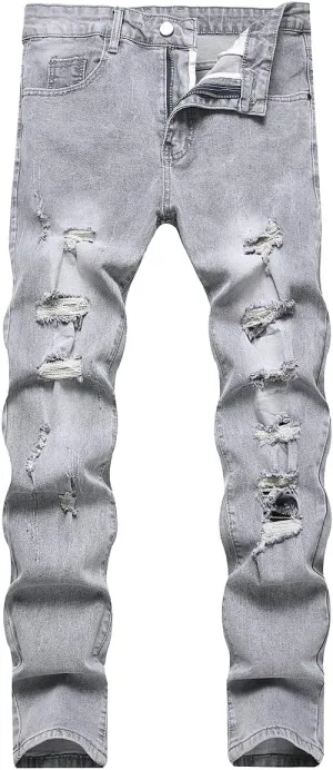 Men's Slim Fit Stretch Jeans Ripped Skinny Distressed Fashion Comfort Flex Waist Pants