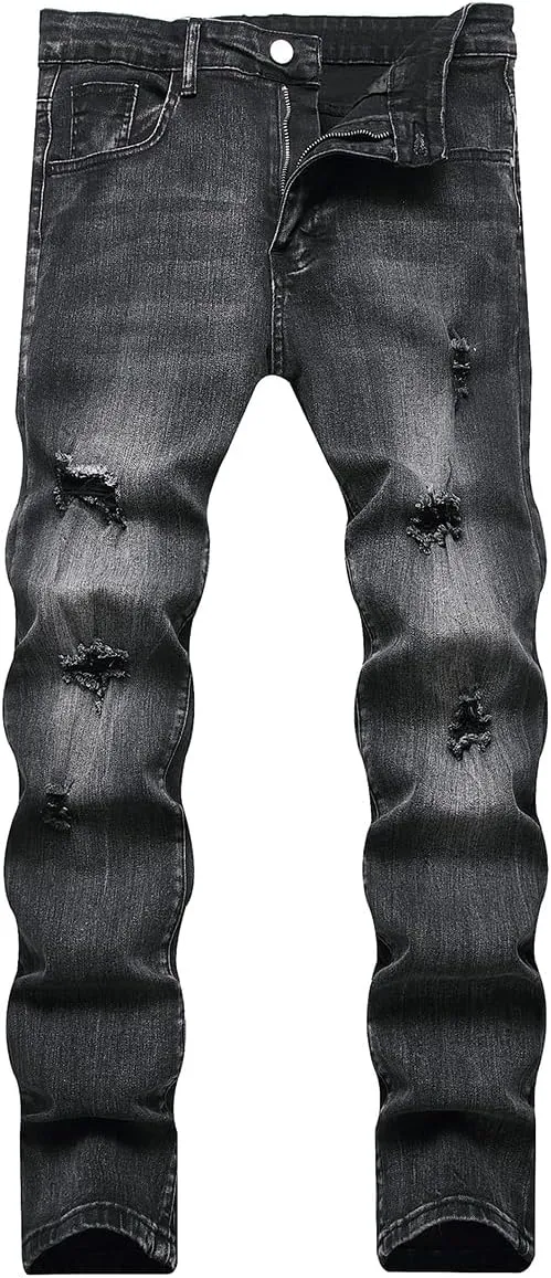 Men's Slim Fit Stretch Jeans Ripped Skinny Distressed Fashion Comfort Flex Waist Pants