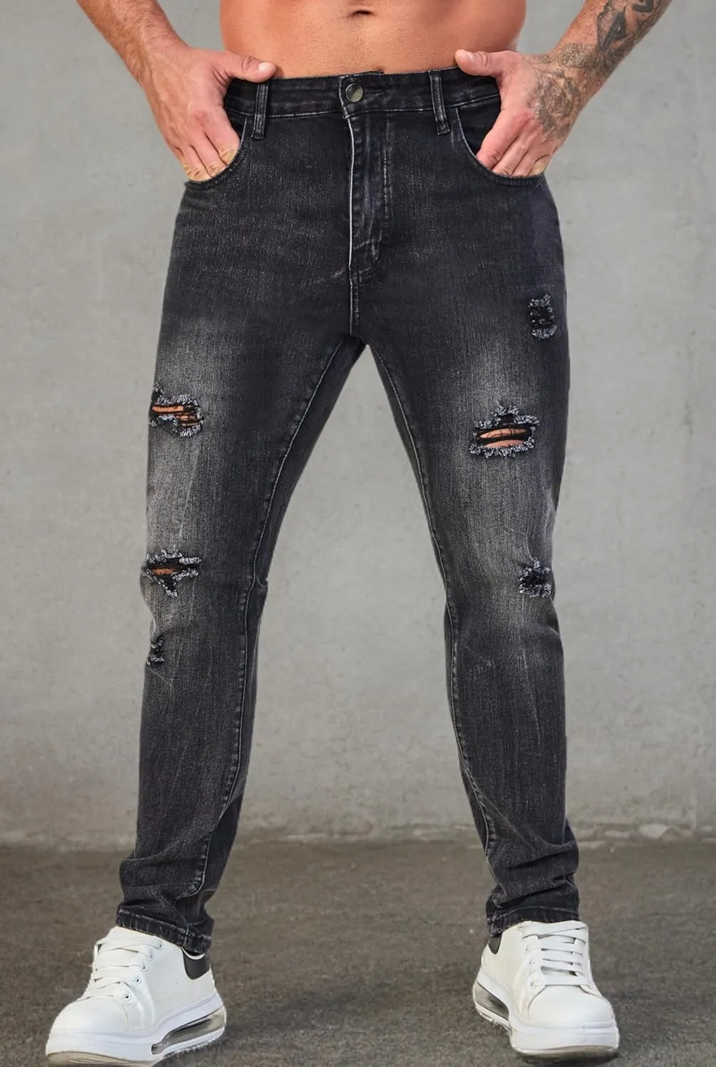 Men's Slim Fit Stretch Jeans Ripped Skinny Distressed Fashion Comfort Flex Waist Pants