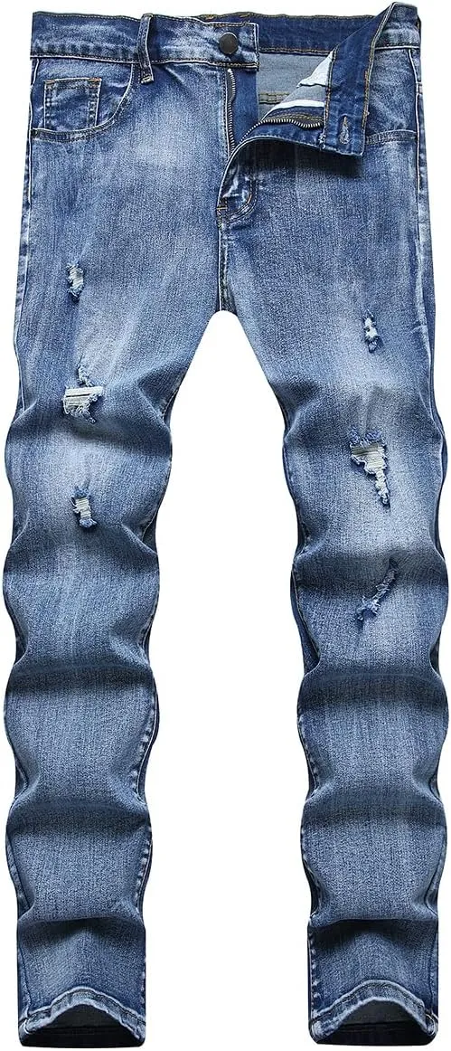 Men's Slim Fit Stretch Jeans Ripped Skinny Distressed Fashion Comfort Flex Waist Pants