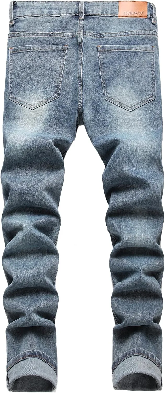 Men's Slim Fit Stretch Jeans Ripped Skinny Jeans for Men, Fashion Straight Leg Comfort Flex Waist Cargo Denim Pants