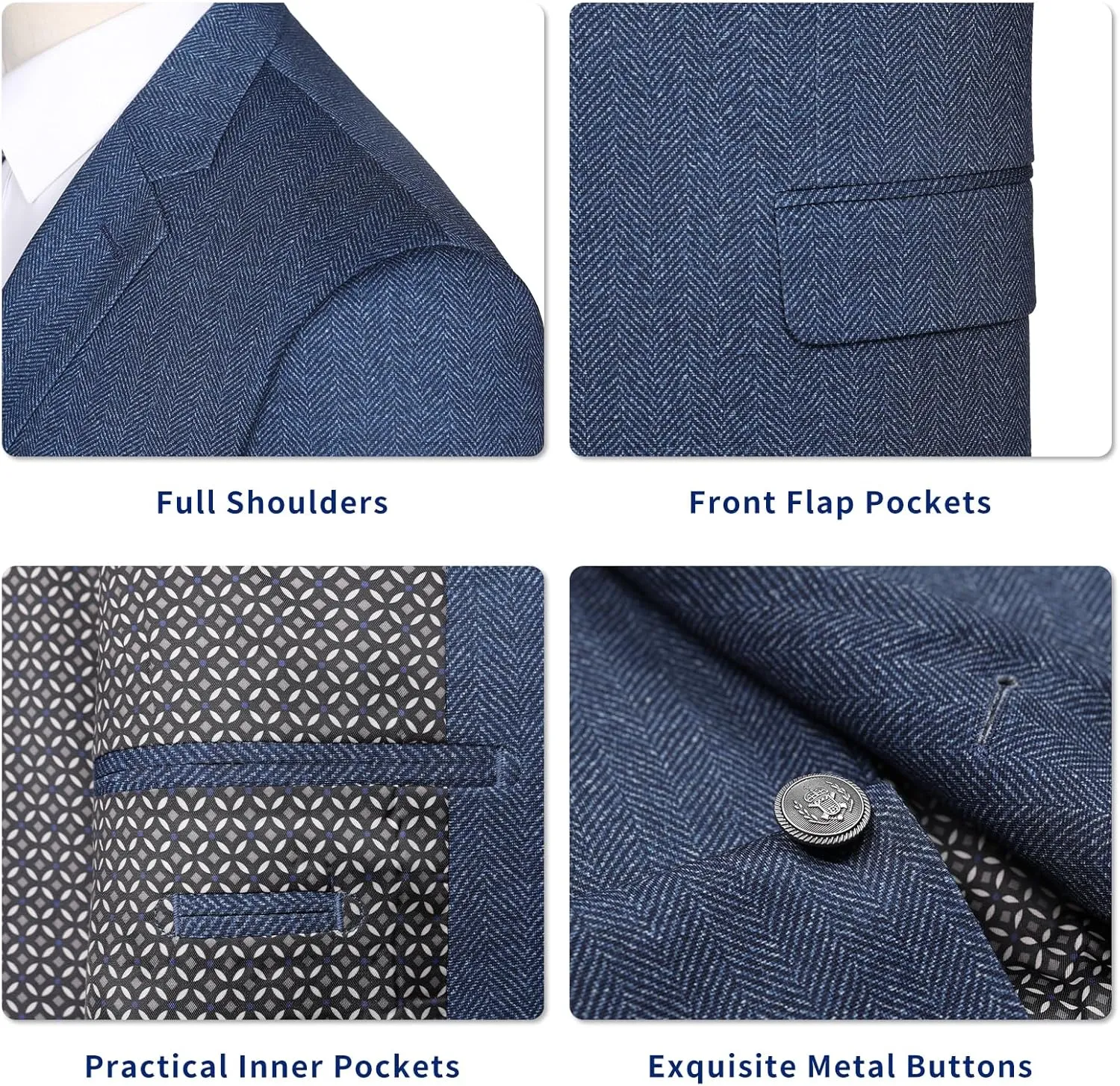 Men's Sport Coat Classic Fit Blazer 2 Button Notch Lapel Business Knit Suits Jacket