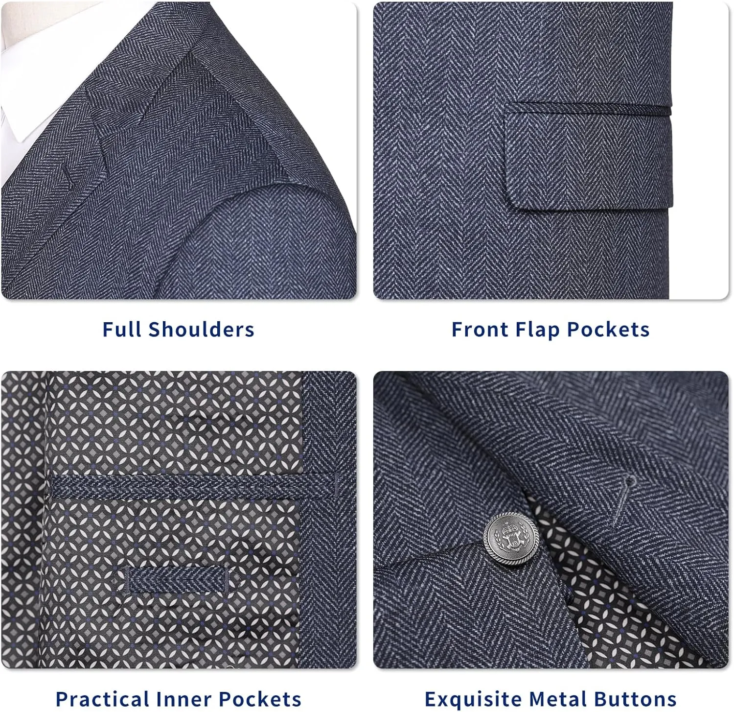 Men's Sport Coat Classic Fit Blazer 2 Button Notch Lapel Business Knit Suits Jacket