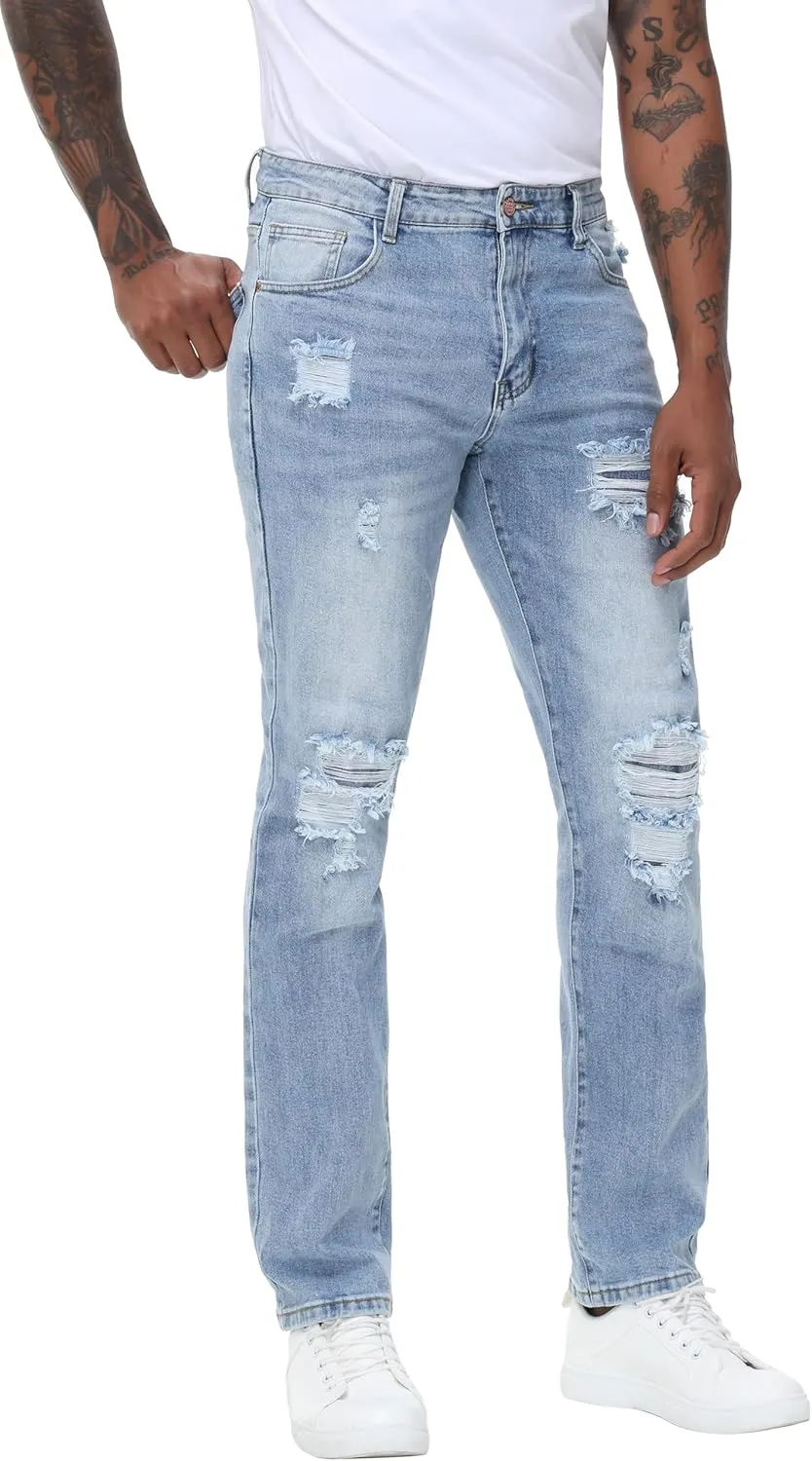 Men's Stretch Regular Fit Straight-Leg Cotton Fashion Comfort Flex Waist Denim Pants Jeans