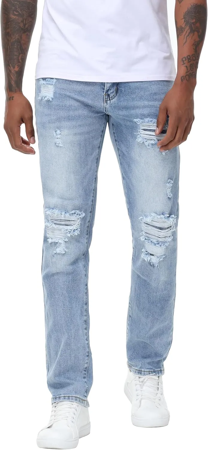Men's Stretch Regular Fit Straight-Leg Cotton Fashion Comfort Flex Waist Denim Pants Jeans