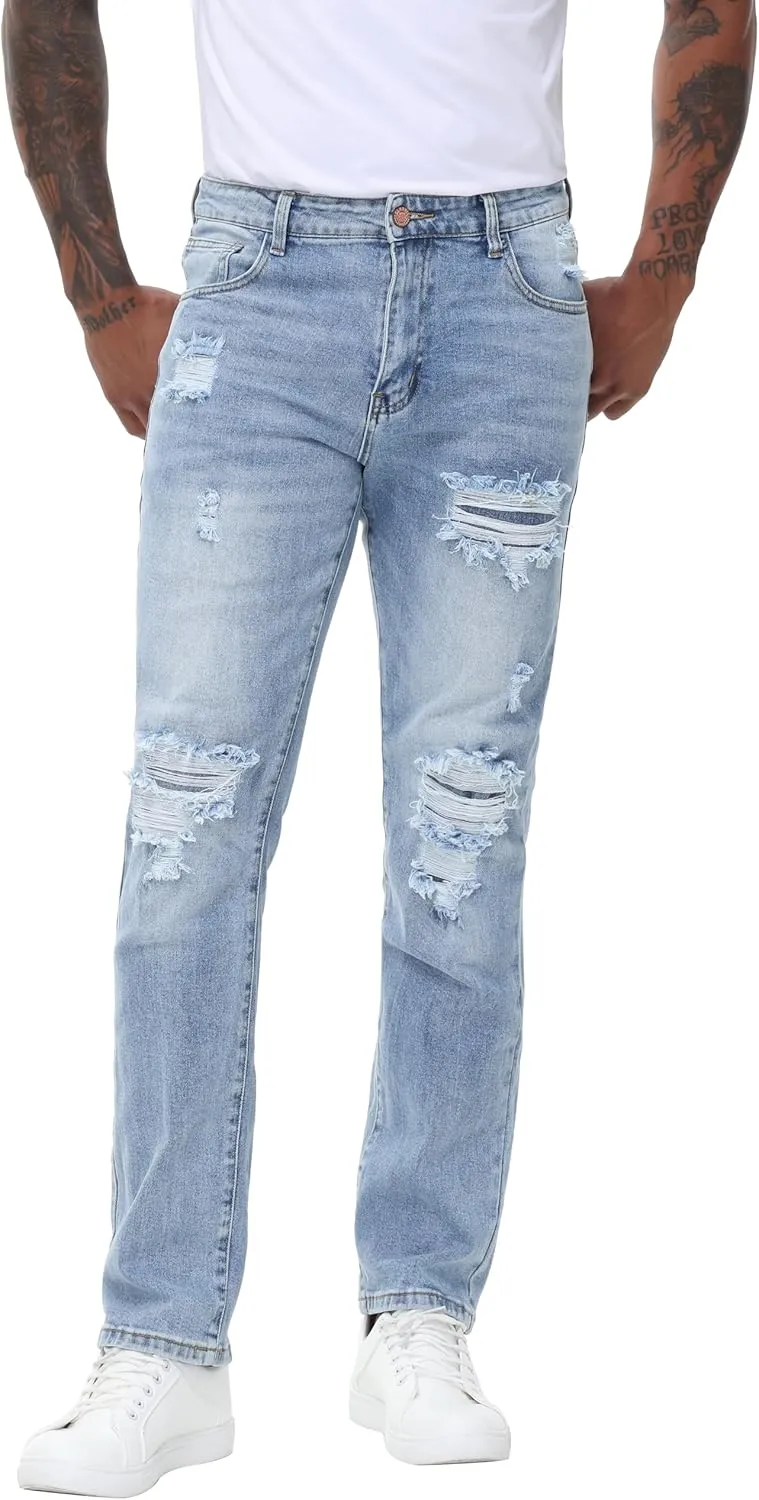 Men's Stretch Regular Fit Straight-Leg Cotton Fashion Comfort Flex Waist Denim Pants Jeans