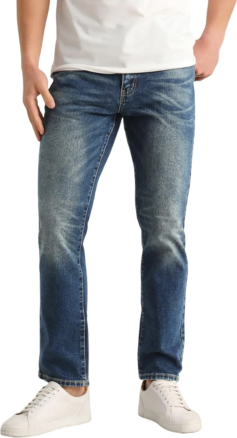 Men's Stretch Regular Fit Straight-Leg Cotton Fashion Comfort Flex Waist Denim Pants Jeans