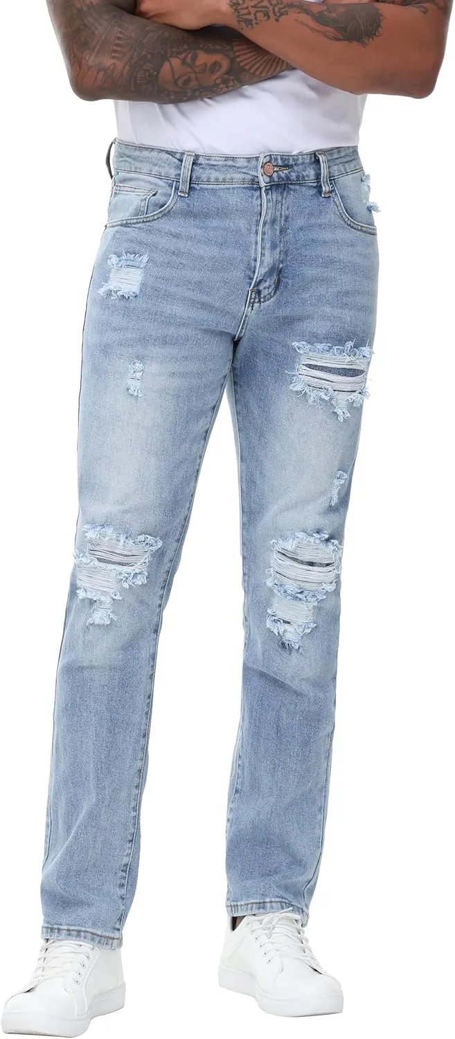 Men's Stretch Regular Fit Straight-Leg Cotton Fashion Comfort Flex Waist Denim Pants Jeans