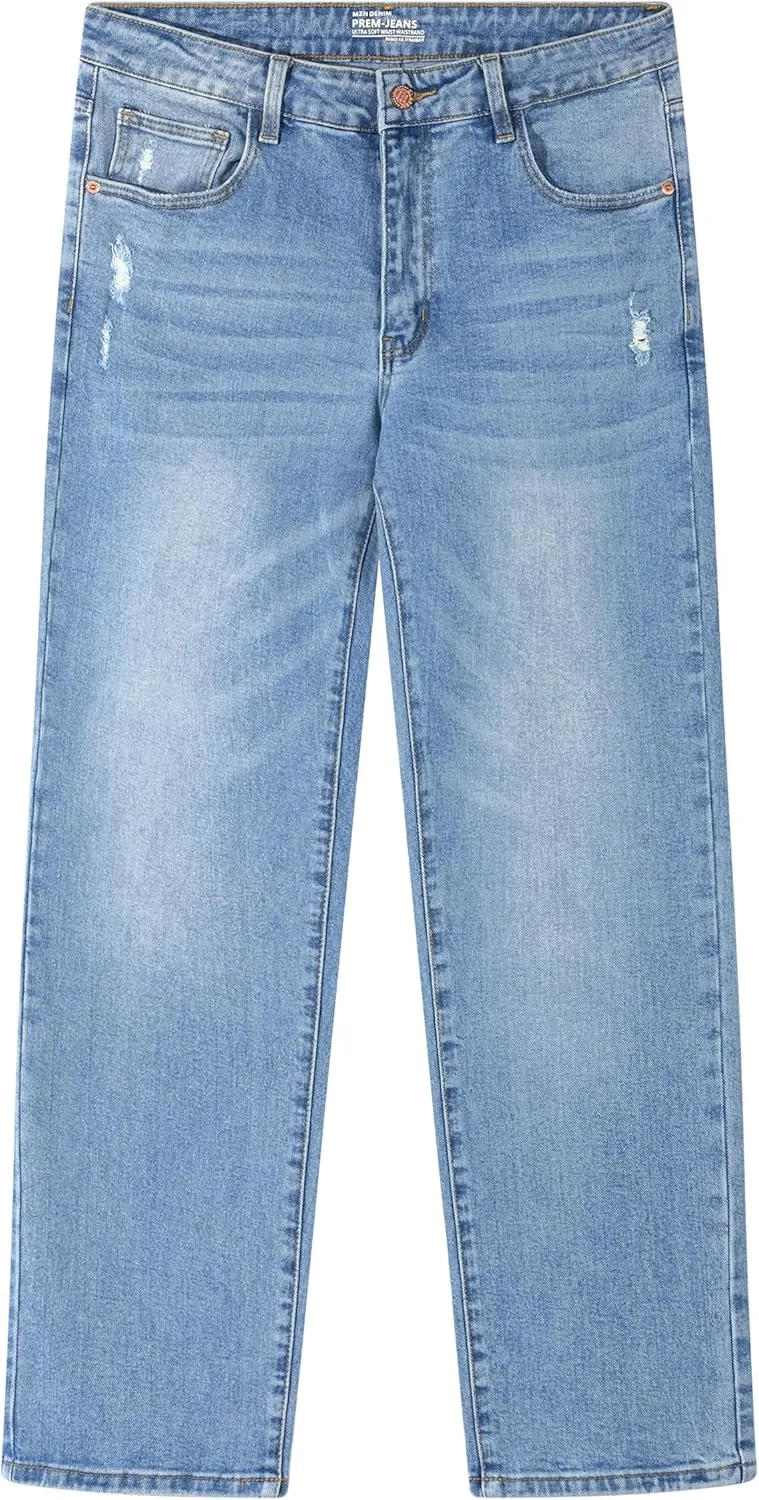 Men's Stretch Regular Fit Straight-Leg Cotton Fashion Comfort Flex Waist Denim Pants Jeans