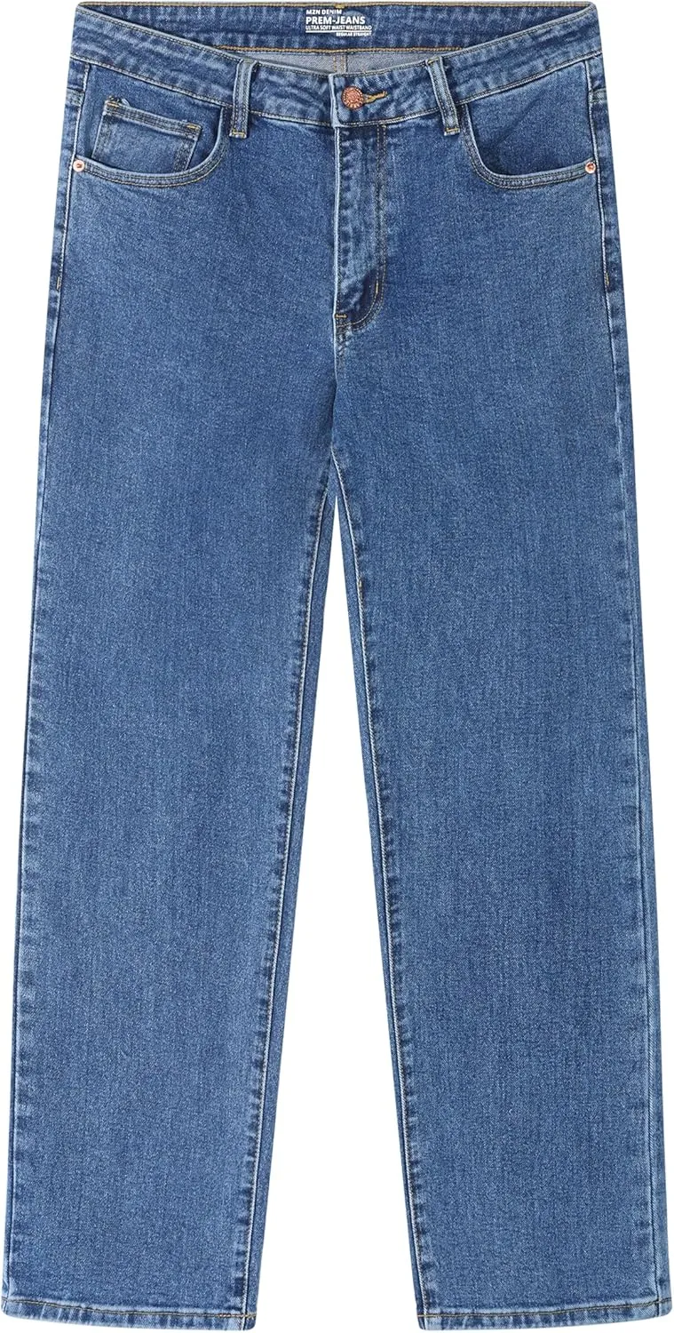 Men's Stretch Regular Fit Straight-Leg Cotton Fashion Comfort Flex Waist Denim Pants Jeans