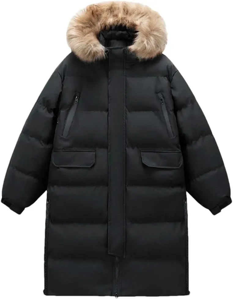 Men's Winter Hooded Long Thick Warm Down Cotton Padded Coat Couple's Casual Large Pocket Windbreak Parka