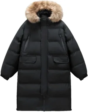 Men's Winter Hooded Long Thick Warm Down Cotton Padded Coat Couple's Casual Large Pocket Windbreak Parka