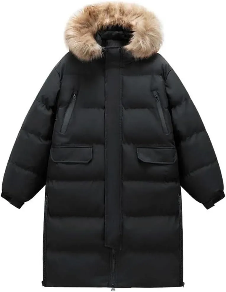 Men's Winter Hooded Long Thick Warm Down Cotton Padded Coat Couple's Casual Large Pocket Windbreak Parka