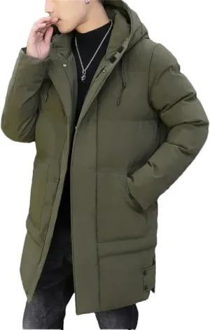 Men's Winter Long Business Thick Warm Parka Casual Clothes Cold-Proof Down Cotton Padded Hooded Coat
