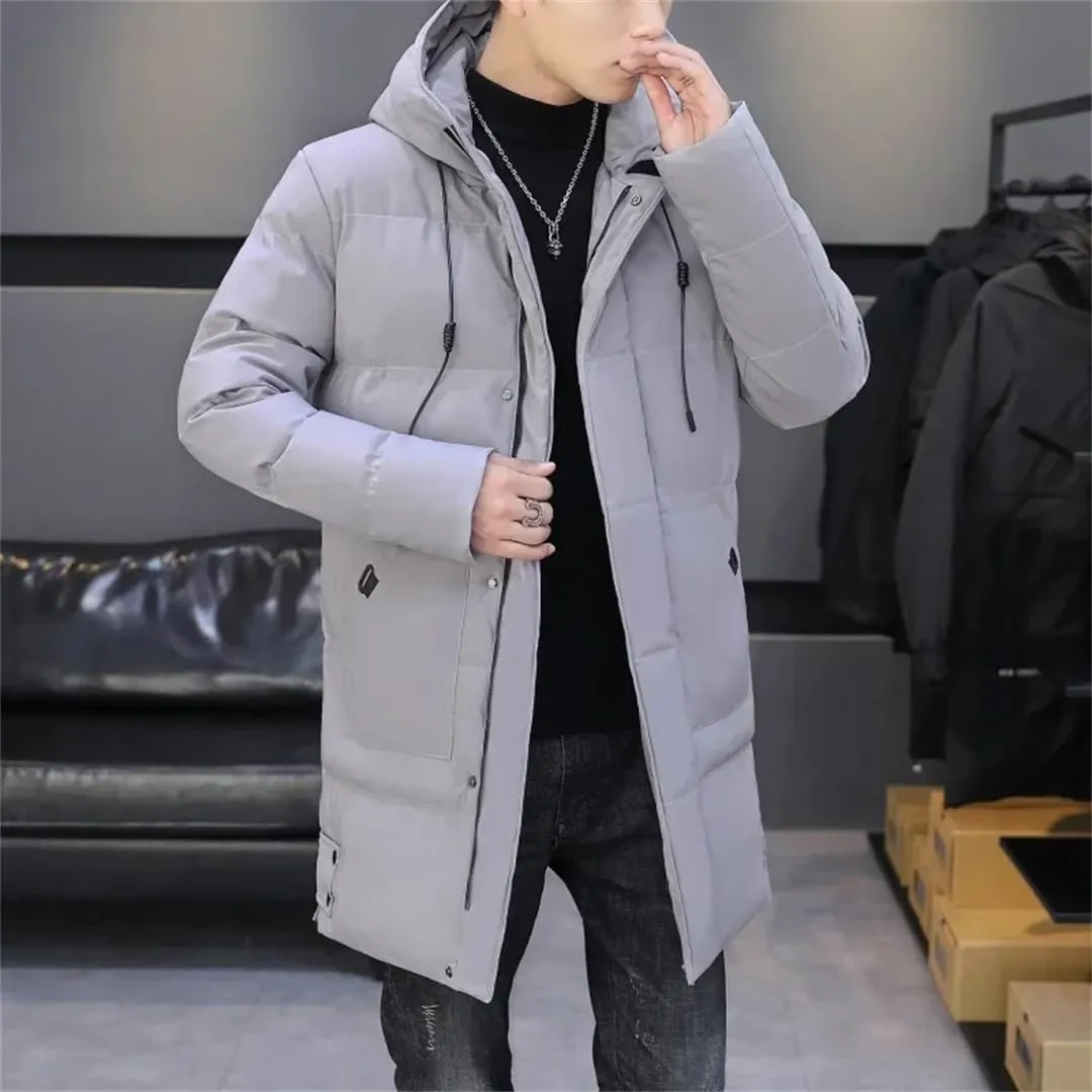 Men's Winter Long Business Thick Warm Parka Casual Clothes Cold-Proof Down Cotton Padded Hooded Coat