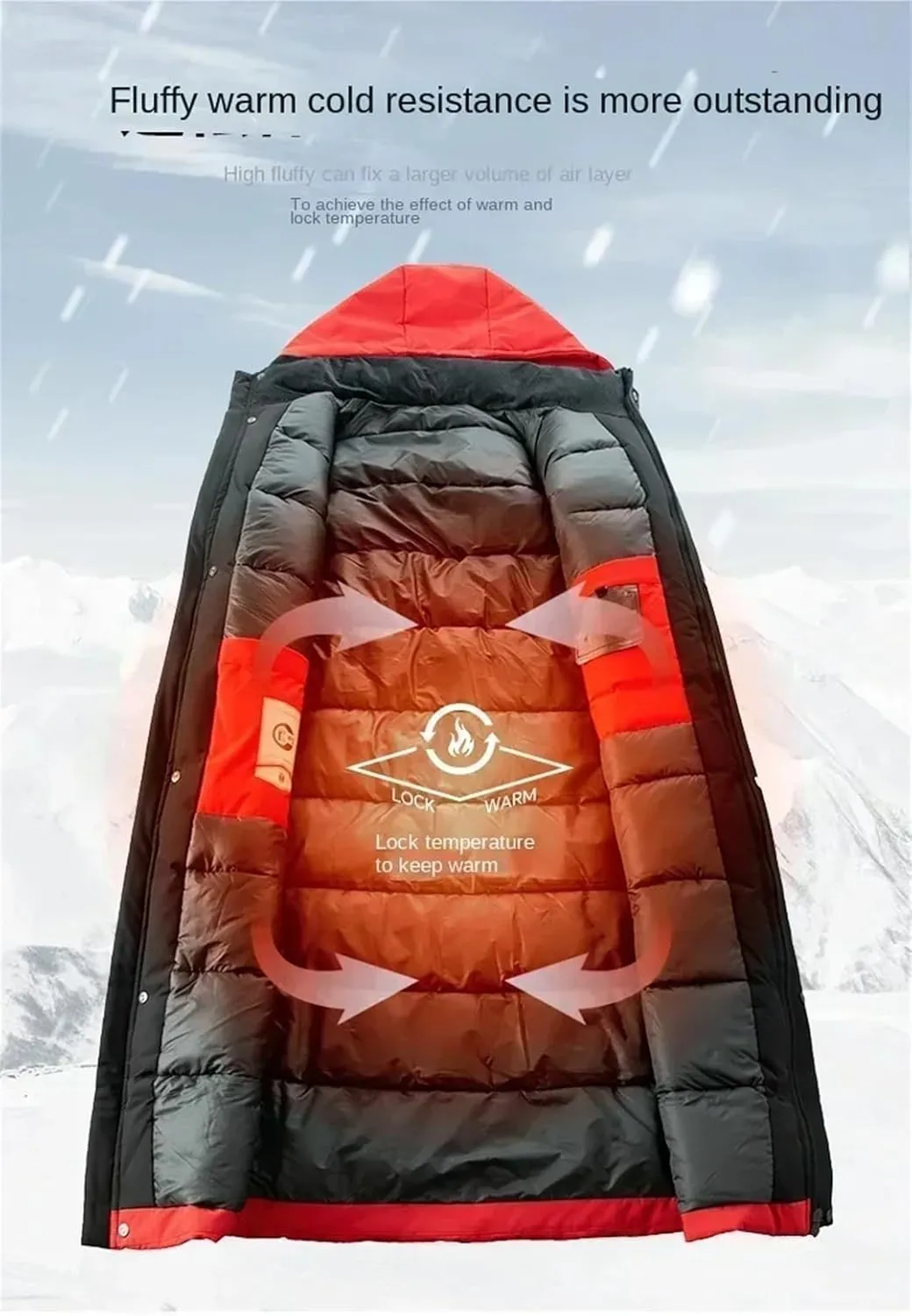 Men's Winter Long Business Thickened Down Cotton Warm Parkas Street Snow Cold-Proof Hooded Padded Coat