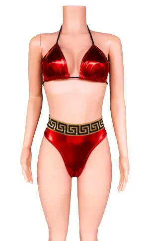 Metallic greek key high cut bikini  S&L