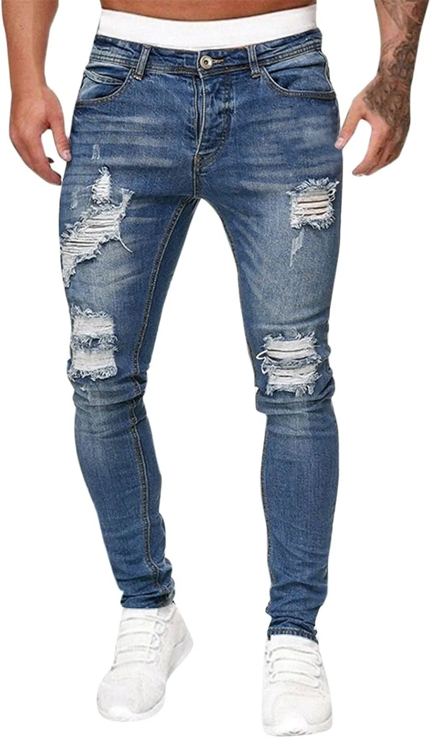 MIDOO Slim Fit Jeans for Men Ripped Distressed Straight Leg Denim Pants Fashion Comfort Pants Trousers with Pockets