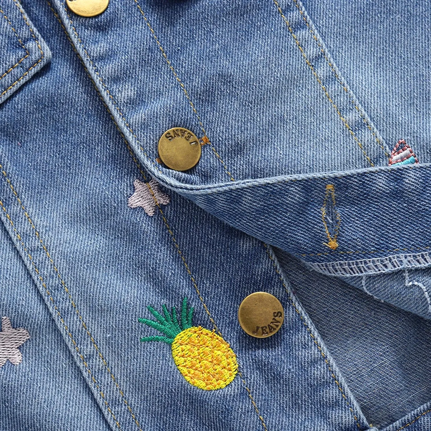 Miipat Toddler Girls Denim Jacket Sequin Patchwork Jean Jacket Little Kids Button Down Long Sleeve Jean Coat