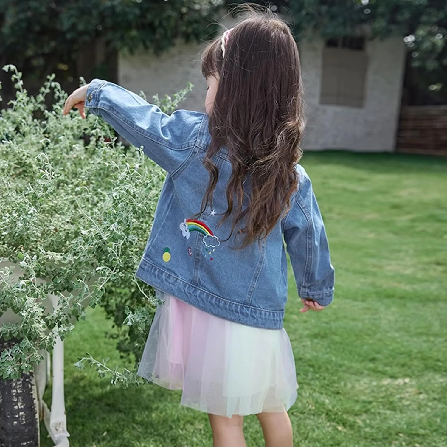 Miipat Toddler Girls Denim Jacket Sequin Patchwork Jean Jacket Little Kids Button Down Long Sleeve Jean Coat
