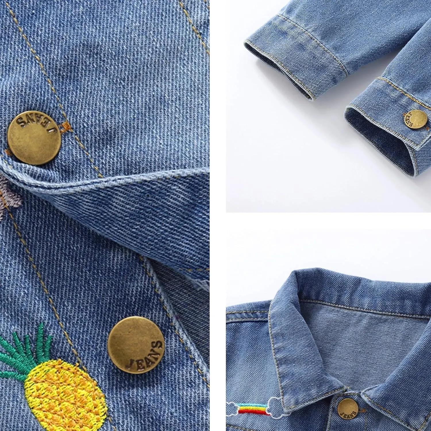 Miipat Toddler Girls Denim Jacket Sequin Patchwork Jean Jacket Little Kids Button Down Long Sleeve Jean Coat