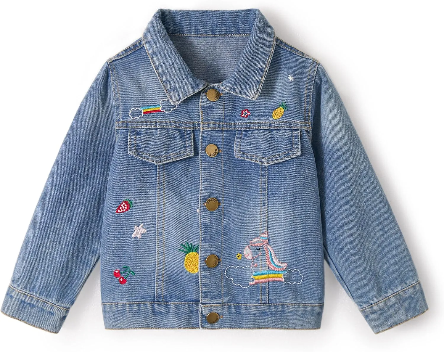 Miipat Toddler Girls Denim Jacket Sequin Patchwork Jean Jacket Little Kids Button Down Long Sleeve Jean Coat