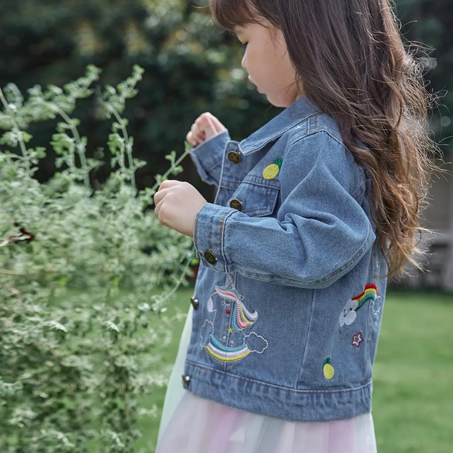 Miipat Toddler Girls Denim Jacket Sequin Patchwork Jean Jacket Little Kids Button Down Long Sleeve Jean Coat