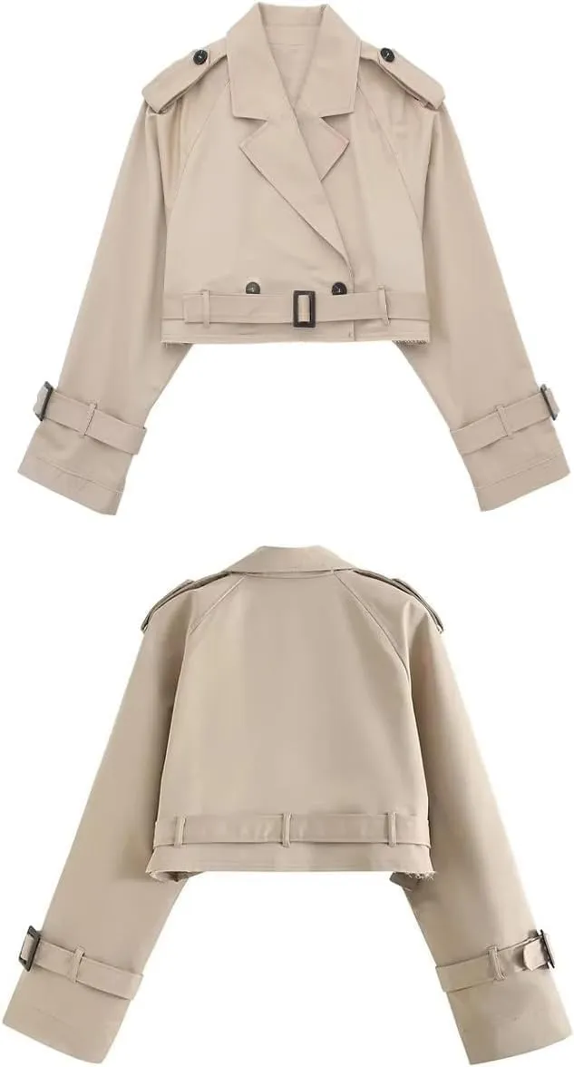 MOLERFO Cropped Trench Coat Women Fall Coats 2024 Oversized Crop Jackets Y2k Trendy