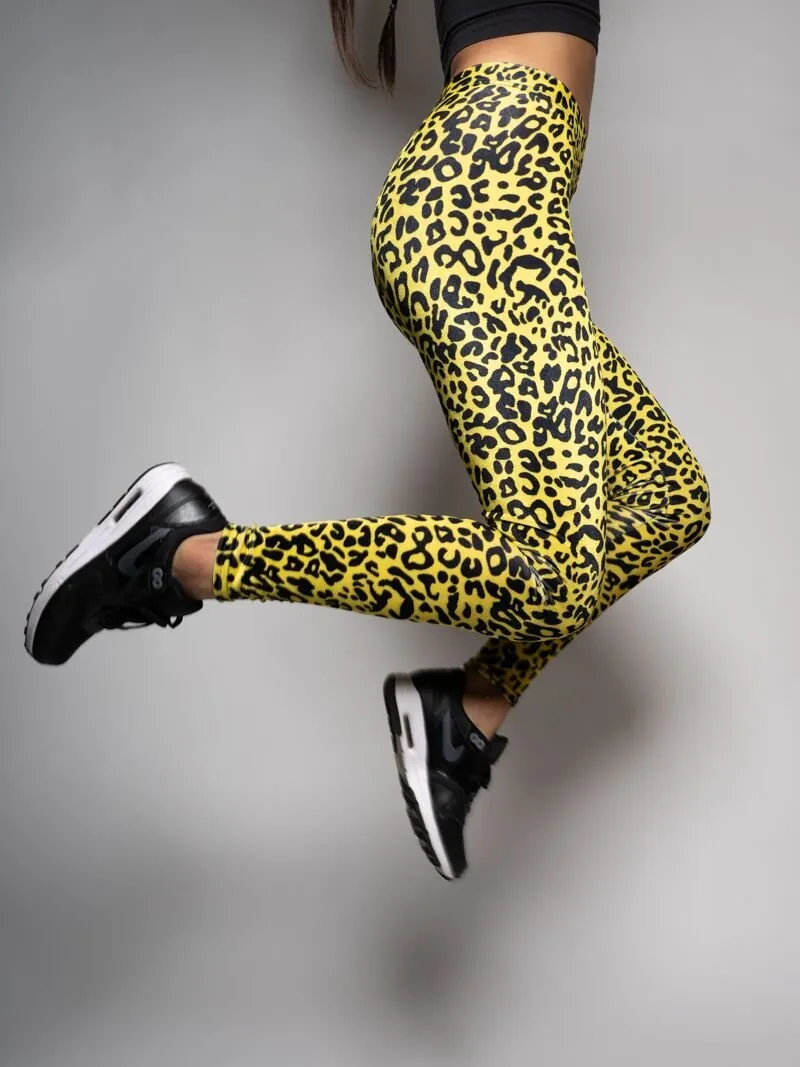 Neon Yellow Cheetah Velvet Leggings | Women's