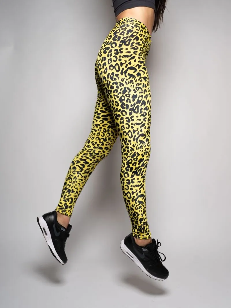 Neon Yellow Cheetah Velvet Leggings | Women's