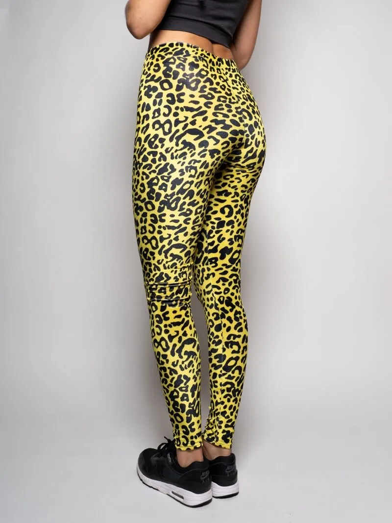 Neon Yellow Cheetah Velvet Leggings | Women's