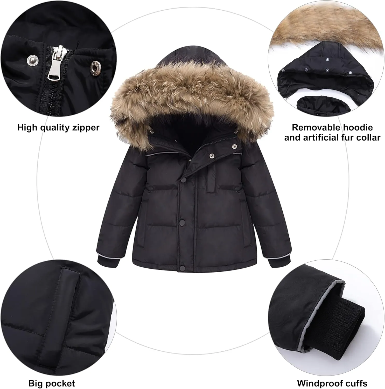 nilikastta Toddler Girls Snowsuit Winter Clothes Baby Girl Down Jacket Kids Hooded Fur Coat   Ski Bib Pants Snow Outfits