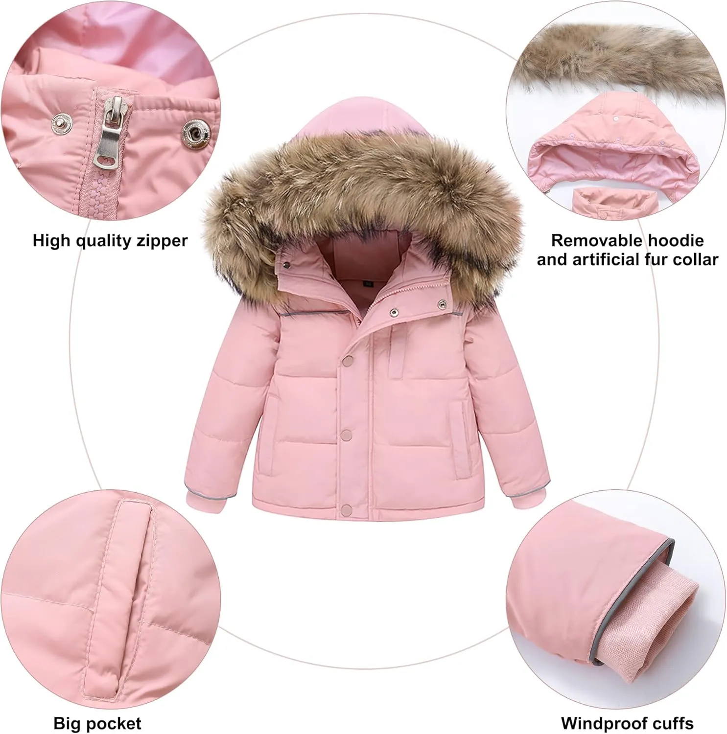 nilikastta Toddler Girls Snowsuit Winter Clothes Baby Girl Down Jacket Kids Hooded Fur Coat   Ski Bib Pants Snow Outfits