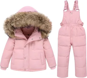 nilikastta Toddler Girls Snowsuit Winter Clothes Baby Girl Down Jacket Kids Hooded Fur Coat   Ski Bib Pants Snow Outfits