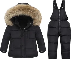 nilikastta Toddler Girls Snowsuit Winter Clothes Baby Girl Down Jacket Kids Hooded Fur Coat   Ski Bib Pants Snow Outfits