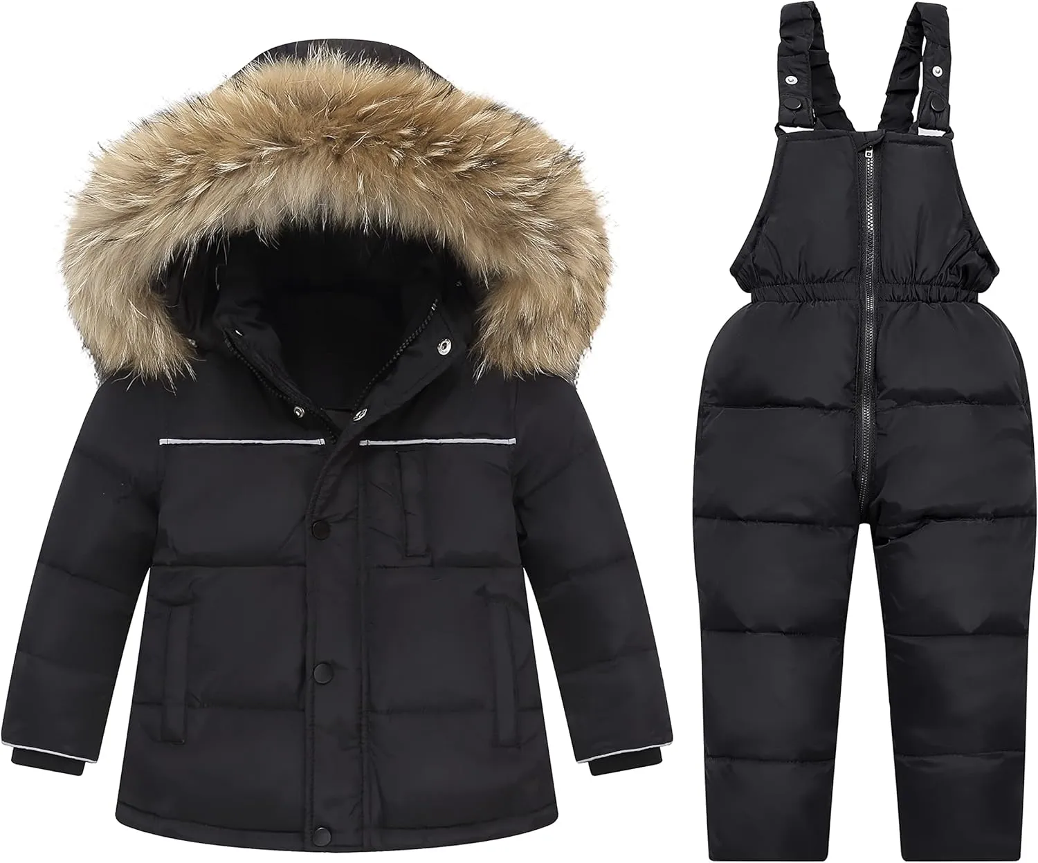 nilikastta Toddler Girls Snowsuit Winter Clothes Baby Girl Down Jacket Kids Hooded Fur Coat   Ski Bib Pants Snow Outfits