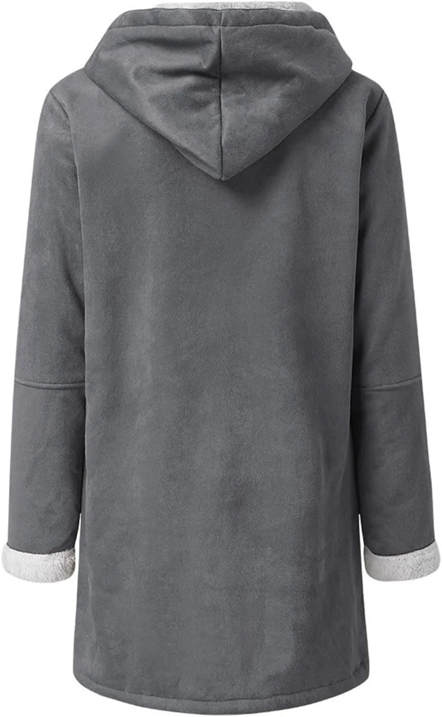 oiangi Winter Coats for Women Plus Size Warm Sherpa Fleece Lined Distressed Jackets Hooded Parka Suede Pea Coat Outerwear