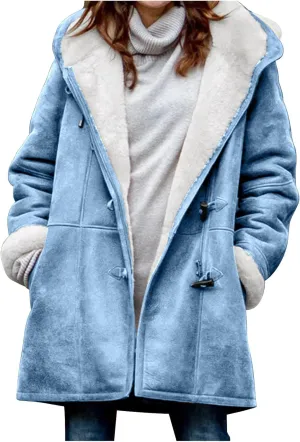 oiangi Winter Coats for Women Plus Size Warm Sherpa Fleece Lined Distressed Jackets Hooded Parka Suede Pea Coat Outerwear