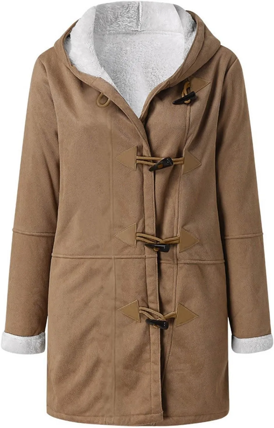 oiangi Winter Coats for Women Plus Size Warm Sherpa Fleece Lined Distressed Jackets Hooded Parka Suede Pea Coat Outerwear