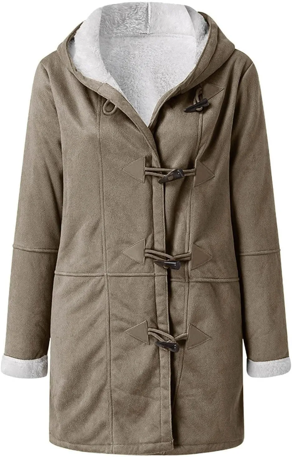 oiangi Winter Coats for Women Plus Size Warm Sherpa Fleece Lined Distressed Jackets Hooded Parka Suede Pea Coat Outerwear