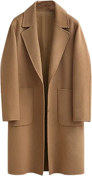 Omoone Women's Notched Lapel Wool Coats Mid Long Button Pea Coats Warm Thicken Trench Jacket(2629-Camel-L)
